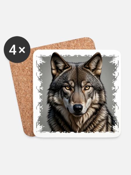 Wolfsblick Grautönen Portrait - Untersetzer (4er-Set) - Weiß