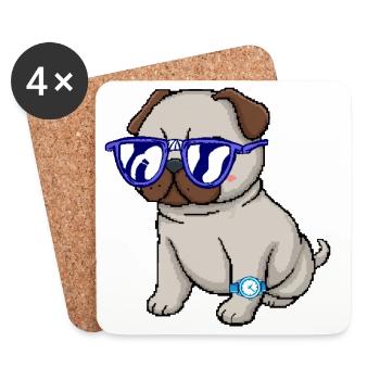 Mops mit blauer Brille - Untersetzer (4er-Set) - Weiß - Vorne