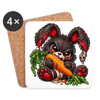Gothic Hase mit Karotte – Dark Kawaii Bunny - Untersetzer (4er-Set) - Weiß - Vorne