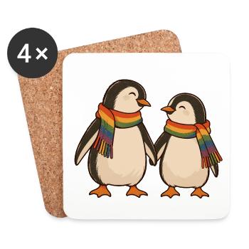 Rainbow Penguin Pride Couple - Untersetzer (4er-Set) - Weiß - Vorne