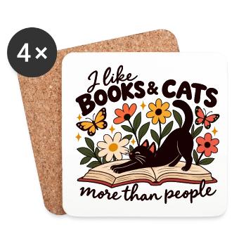 I Like Books & Cats More Than People - Untersetzer (4er-Set) - Weiß - Vorne