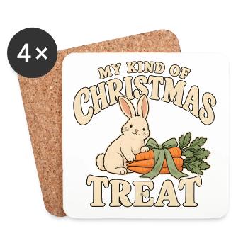 Weihnachtskaninchen mit drei Möhren - Untersetzer (4er-Set) - Weiß - Vorne