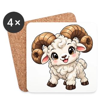 Widder Sternzeichen im Kawaii-Stil - Untersetzer (4er-Set) - Weiß - Vorne