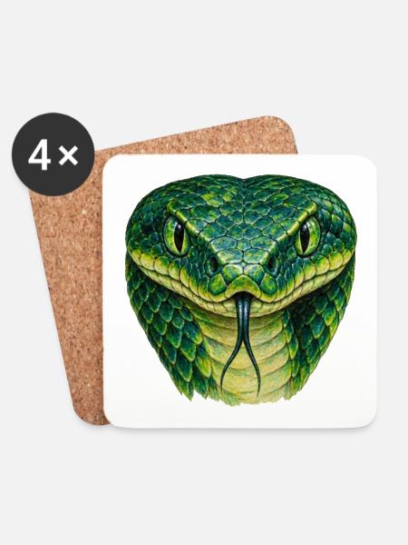 Smaragdgrüner Schlangenkopf - Untersetzer (4er-Set) - Weiß