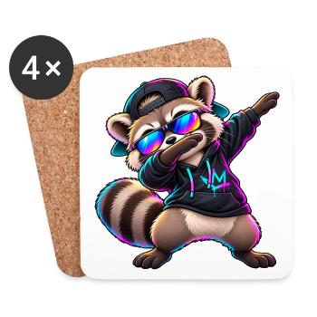 Waschbär mit Sonnenbrille – Cooler Dab Dance - Untersetzer (4er-Set) - Weiß - Vorne