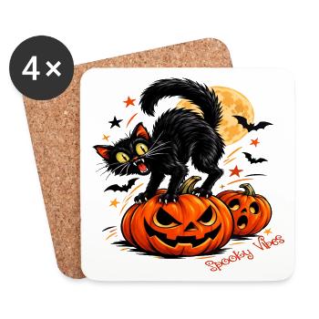 Unheimliche Halloween-Atmosphäre mit einer schwarzen Katze - Untersetzer (4er-Set) - Weiß - Vorne