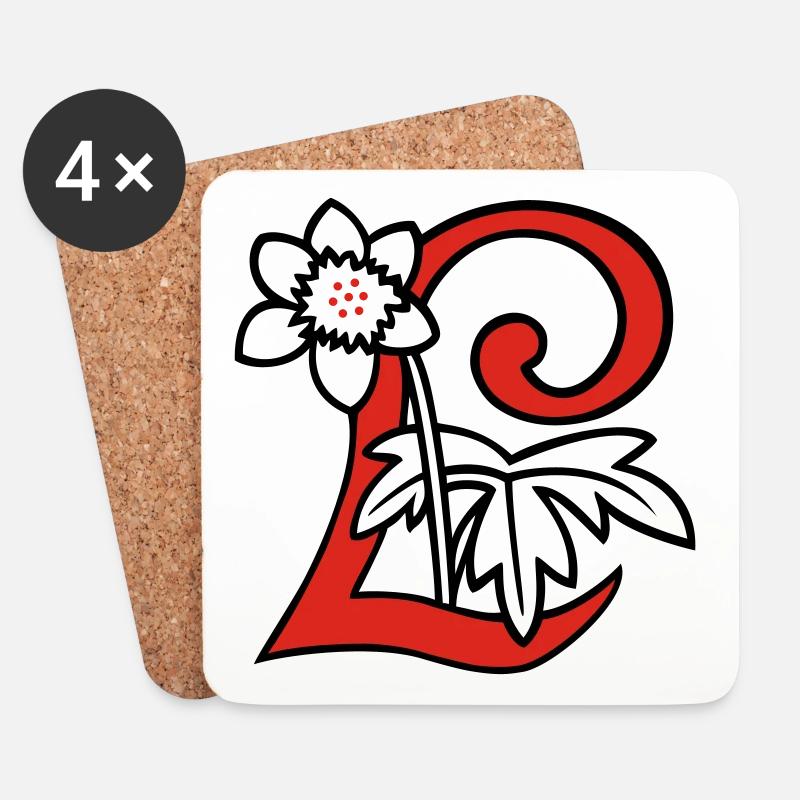Buchstabe L Blüte Initiale - Untersetzer (4er-Set) - Weiß