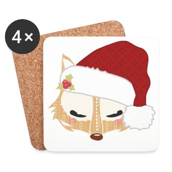 Fuchskopf mit Weihnachtsmütze - Untersetzer (4er-Set) - Weiß - Vorne