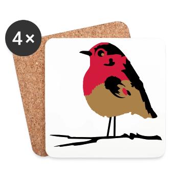 A robin on branch - Coasters (set of 4) - white - Front