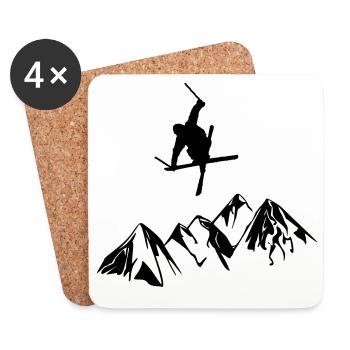 Berge mit Skifahrer - Untersetzer (4er-Set) - Weiß - Vorne