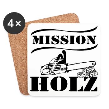Motorsäge , Kaminholz , Mission Brennholz(25) - Untersetzer (4er-Set) - Weiß - Vorne