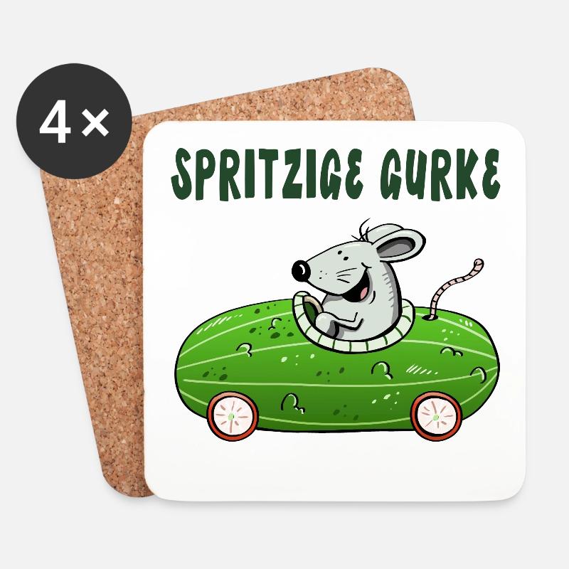 Spritzige Gurke - Spritztour - Auto - Maus - Untersetzer (4er-Set) - Weiß