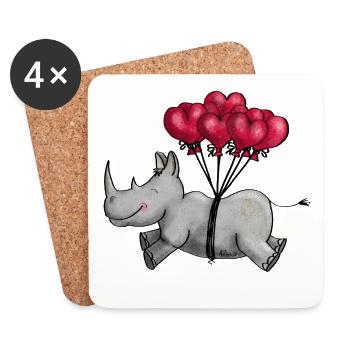 Fliegendes Nashorn - Untersetzer (4er-Set) - Weiß - Vorne