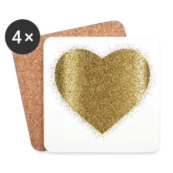 Goldenes Glitzerherz – Glamourprint - Untersetzer (4er-Set) - Weiß - Vorne