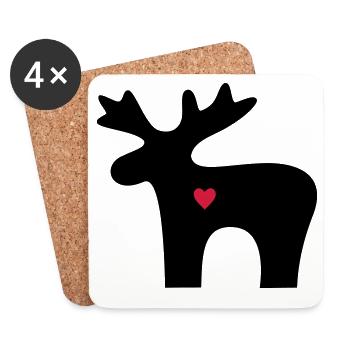 Moose heart love silhouette christmas - Coasters (set of 4) - white - Front