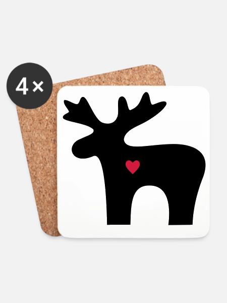 Elch Herz Liebe Silhouette Weihnachten - Untersetzer (4er-Set) - Weiß