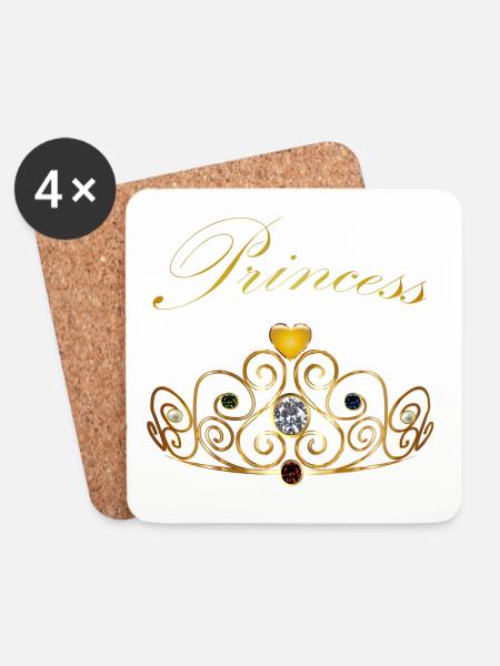 Princess Queen Gold Crown Tiara Gems Beads - Coasters (set of 4) - white