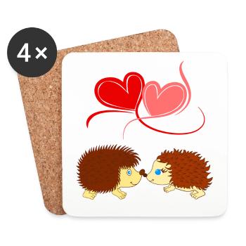 Igel - Liebe überwindet Stacheln - Comicstyle - Untersetzer (4er-Set) - Weiß - Vorne