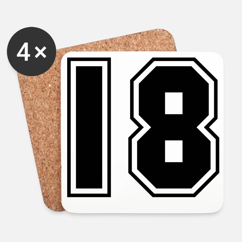 Nummer 18 College Style Sport Design - Untersetzer (4er-Set) - Weiß