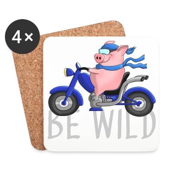 Lustiges Schwein auf Motorrad Comic - Untersetzer (4er-Set) - Weiß - Vorne