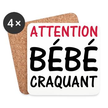 Attention BEBE craquant ! - Dessous de verre (lot de 4) - blanc - Devant