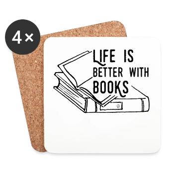 0224 La vie est meilleure avec des livres | lecteur - Dessous de verre (lot de 4) - blanc - Devant