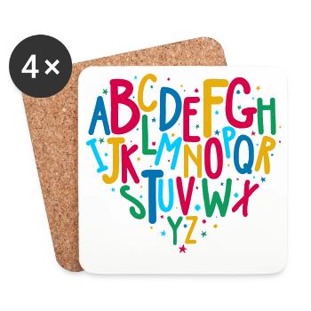 Farbenfrohes Alphabet-Herz-Design - Untersetzer (4er-Set) - Weiß - Vorne