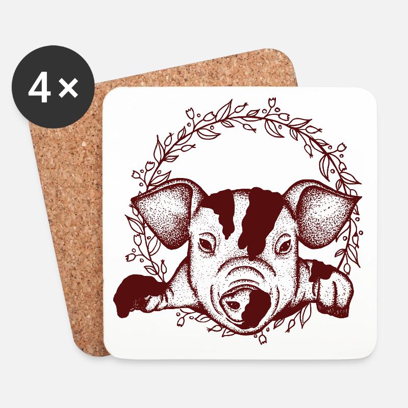 Schwein - Untersetzer (4er-Set) - Weiß