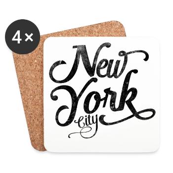 New York City | Vintage Distressed Script Art - Coasters (set of 4) - white - Front