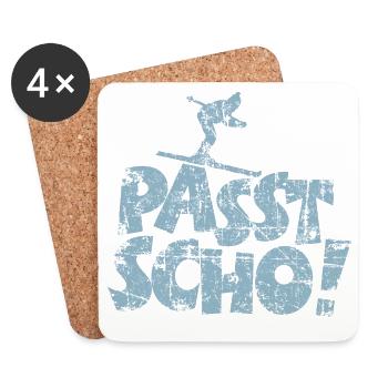 Passt Scho! Après-Ski T-Shirt (Damen/Navy) - Untersetzer (4er-Set) - Weiß - Vorne
