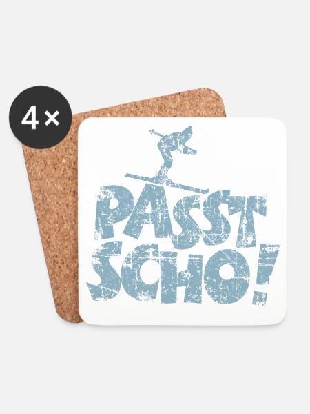 Passt Scho! Après-Ski T-Shirt (Damen/Navy) - Untersetzer (4er-Set) - Weiß