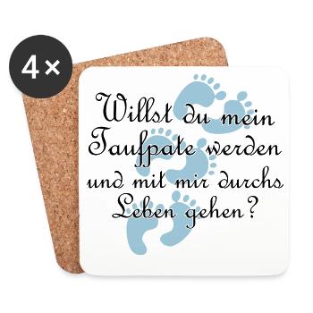 Taufpate Pate Gedi Farbe frei wählbar Geschenk - Untersetzer (4er-Set) - Weiß - Vorne