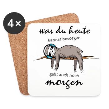 Faultier Schlaf Kopfhörer lustige Sprüche Symbol - Untersetzer (4er-Set) - Weiß - Vorne