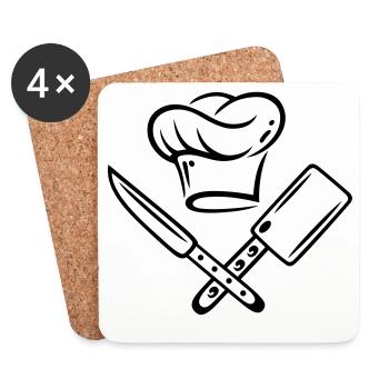 Cuisiner, chapeau de chef - Dessous de verre (lot de 4) - blanc - Devant