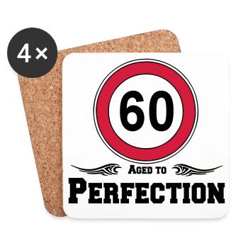 60e anniversaire, 60 ans vieilli à la perfection (25) - Dessous de verre (lot de 4) - blanc - Devant