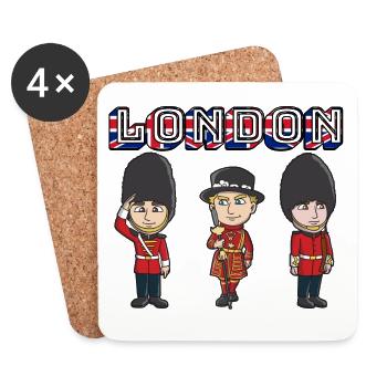 Trio de dessins animés London Beefeater - Dessous de verre (lot de 4) - blanc - Devant