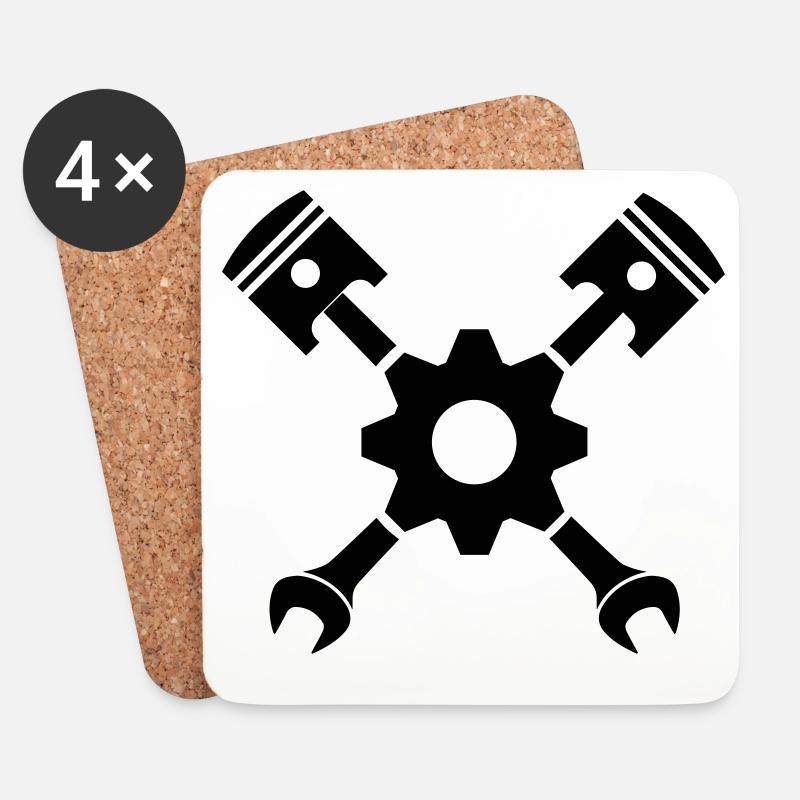 Piston key crossed with gear - Coasters (set of 4) - white