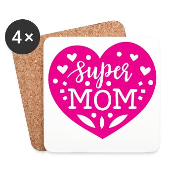 Super maman - Dessous de verre (lot de 4) - blanc - Devant