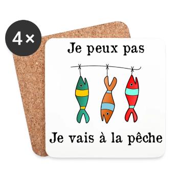JE PEUX PAS. PÊCHE. PÊCHEUR. RETRAITE. SARDINE - Dessous de verre (lot de 4) - blanc - Devant