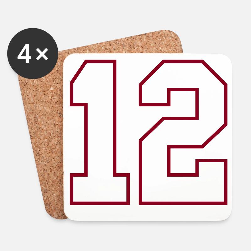 12 College-Jersey Nummern-Print - Untersetzer (4er-Set) - Weiß