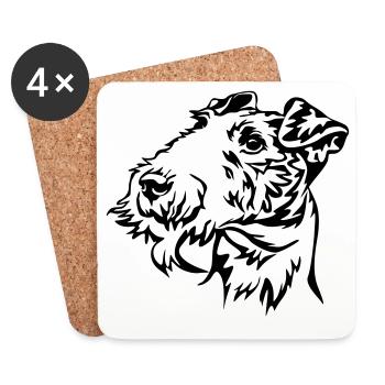 Tête de Fox terrier - Dessous de verre (lot de 4) - blanc - Devant