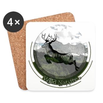 Wild Nature – Motif de cerf pour les chasseurs et les randonneurs - Dessous de verre (lot de 4) - blanc - Devant