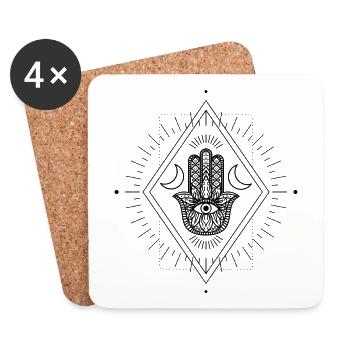 Universum Spirituell Tattoo Hamsa Hand Mond Cool - Untersetzer (4er-Set) - Weiß - Vorne