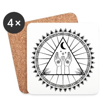 Univers Spirituel Tatouage Mains Lune Étoiles - Dessous de verre (lot de 4) - blanc - Devant