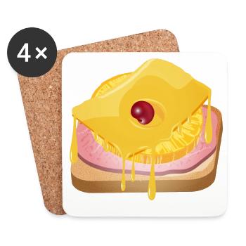 Ananas,fromage,jambon et pain grillé -Toast Hawaii - Dessous de verre (lot de 4) - blanc - Devant