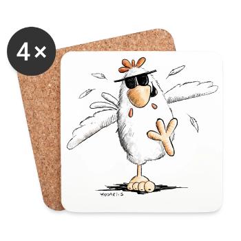 Cooles Rennendes Huhn Mit Sonnenbrille - Untersetzer (4er-Set) - Weiß - Vorne