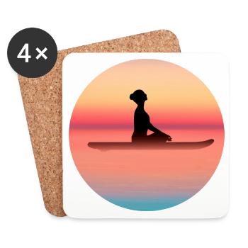 Yoga SUP Stand Up Paddle Femme au coucher du soleil - Dessous de verre (lot de 4) - blanc - Devant