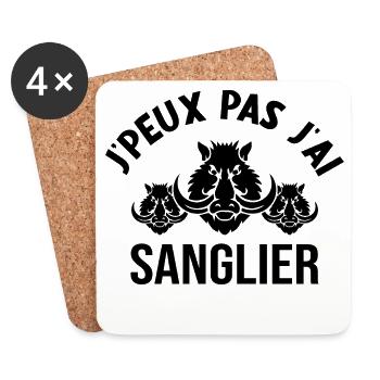 Je Peux Pas J'ai Sanglier Humour Chasse humorist - Dessous de verre (lot de 4) - blanc - Devant