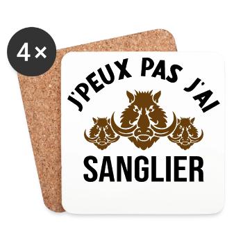 Je Peux Pas J'ai Sanglier Humour Chasse humorist - Dessous de verre (lot de 4) - blanc - Devant