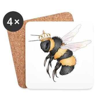 Drawing of a flying bumblebee with crown - Coasters (set of 4) - white - Front